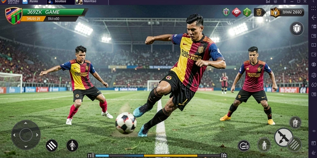 Tampilan gameplay 369ZK dengan aksi sepak bola yang intens.