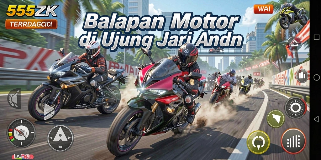 Tampilan menarik dari gameplay balapan motor yang seru.