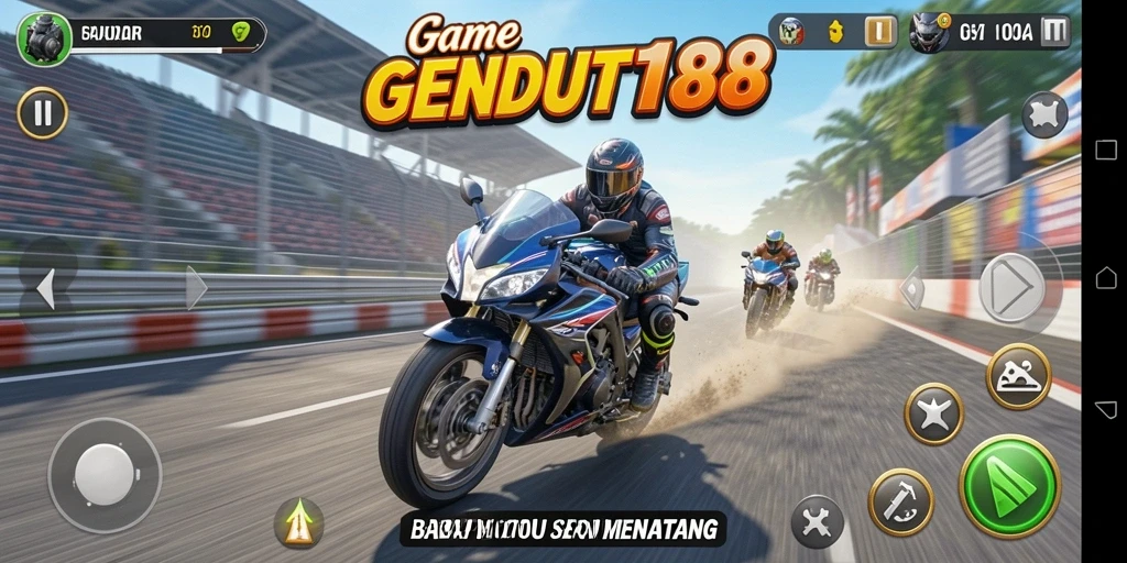 Tampilan gameplay menegangkan dengan balapan motor yang cepat dan seru.