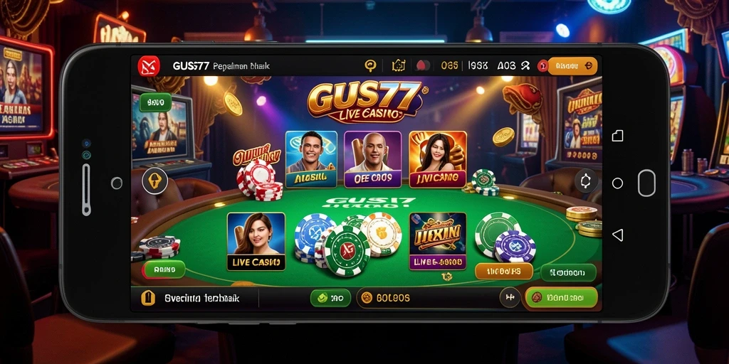 Tangkapan layar GUS77 menampilkan dealer langsung dalam aksi di permainan Live Casino.