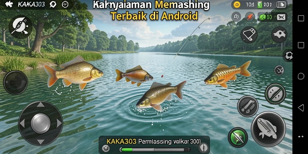 Tampilan gameplay KAKA303 dengan suasana memancing yang menenangkan.
