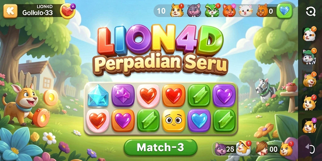 Tampilan gameplay LION4D yang menarik dalam gaya Match-3.