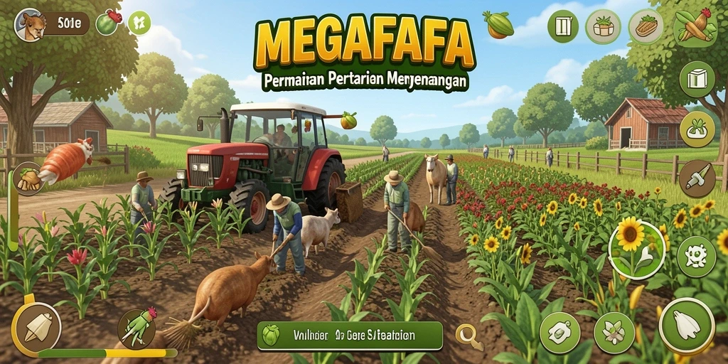 Tampilan gameplay <strong>MEGAFAFA</strong> yang seru dalam mengelola pertanian.