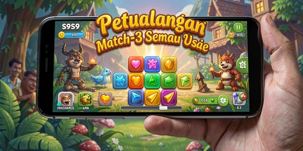 Tampilan gameplay seru dari S9S9 saat mencocokkan permata.