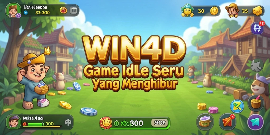 Tampilan gameplay menarik dari WIN4D dengan karakter lucu dan permainan yang mengasyikkan.